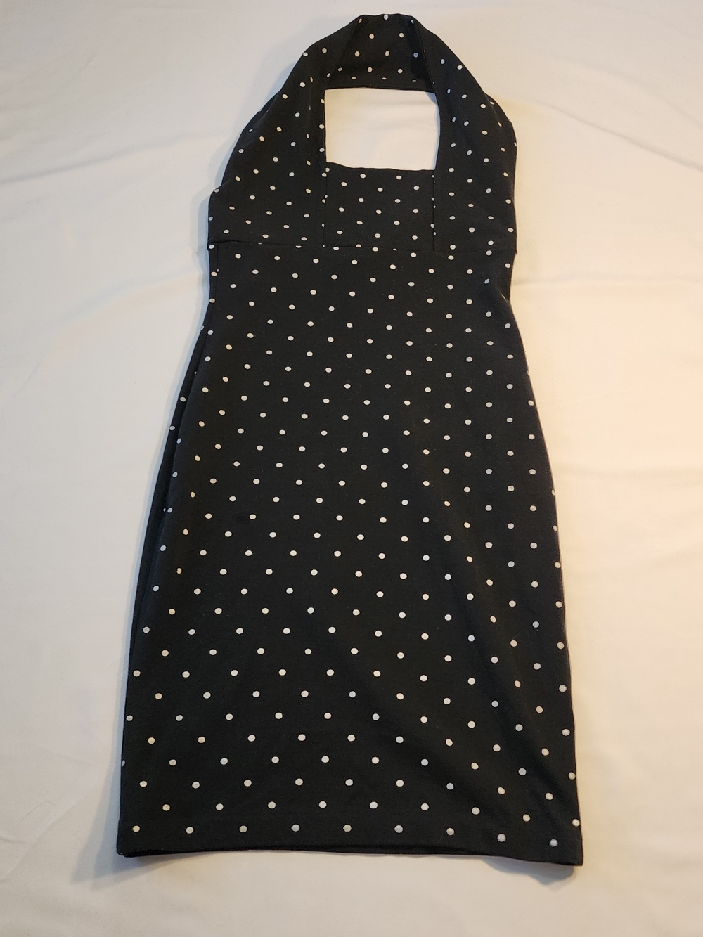 Newport Black Dress with White Polka Dots - Halter Mini